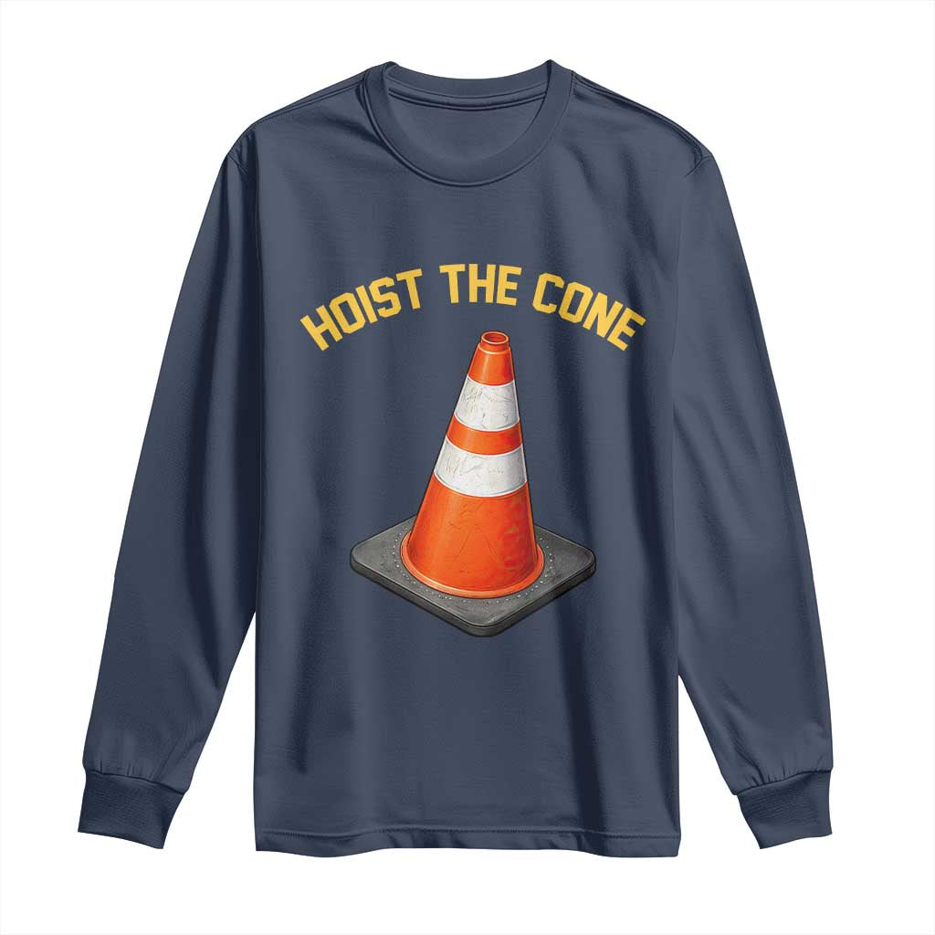Vintage Hoist The Cone Victory Graphic Long Sleeve Shirt Funny Baseball Fan Pride Celebration IYKYK Meme