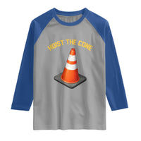 Vintage Hoist The Cone Victory Graphic Raglan Shirt Funny Baseball Fan Pride Celebration IYKYK Meme