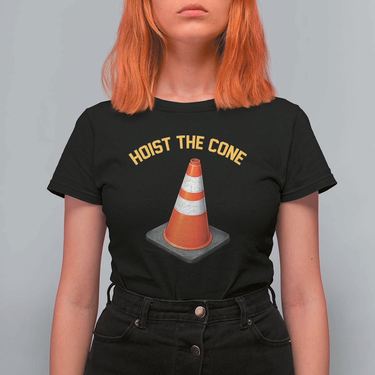 Vintage Hoist The Cone Victory Graphic T Shirt For Women Funny Baseball Fan Pride Celebration IYKYK Meme