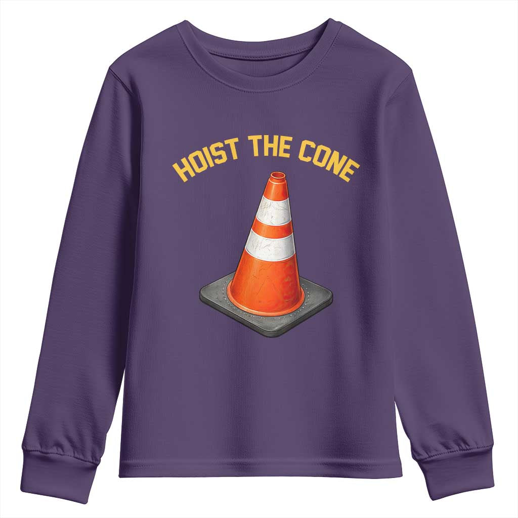 Vintage Hoist The Cone Victory Graphic Youth Sweatshirt Funny Baseball Fan Pride Celebration IYKYK Meme