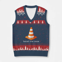 Minimalist Hoist The Cone Typography V-Neck Knit Sweater Vest Funny Baseball Fan Pride Celebration IYKYK Meme