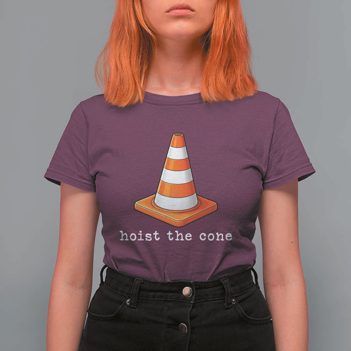 Minimalist Hoist The Cone Typography T Shirt For Women Funny Baseball Fan Pride Celebration IYKYK Meme