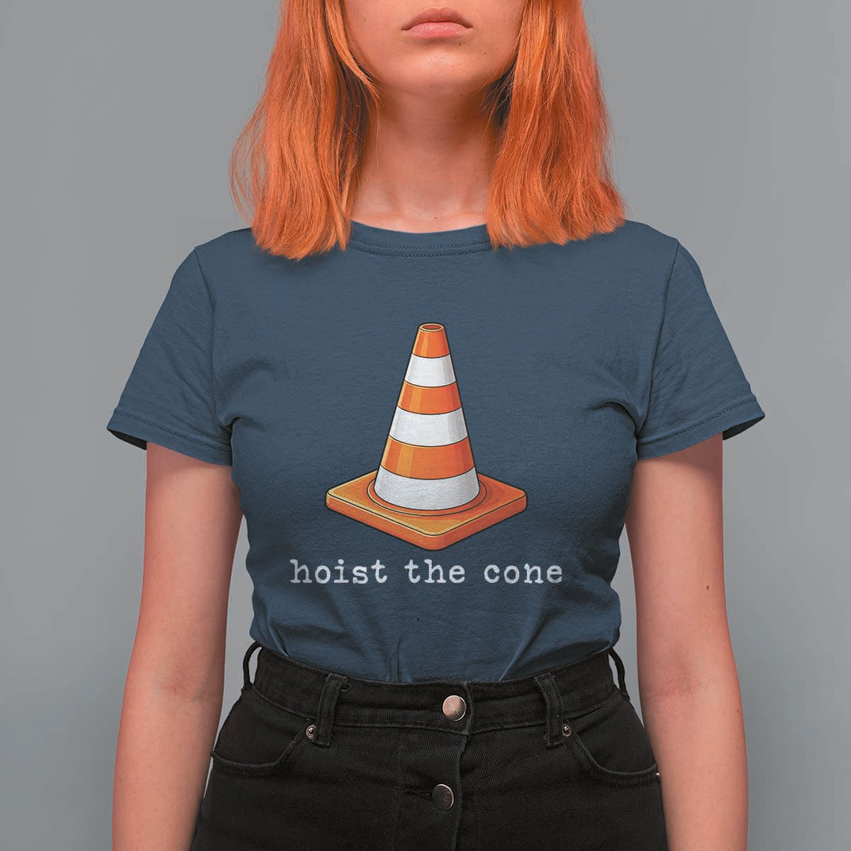 Minimalist Hoist The Cone Typography T Shirt For Women Funny Baseball Fan Pride Celebration IYKYK Meme