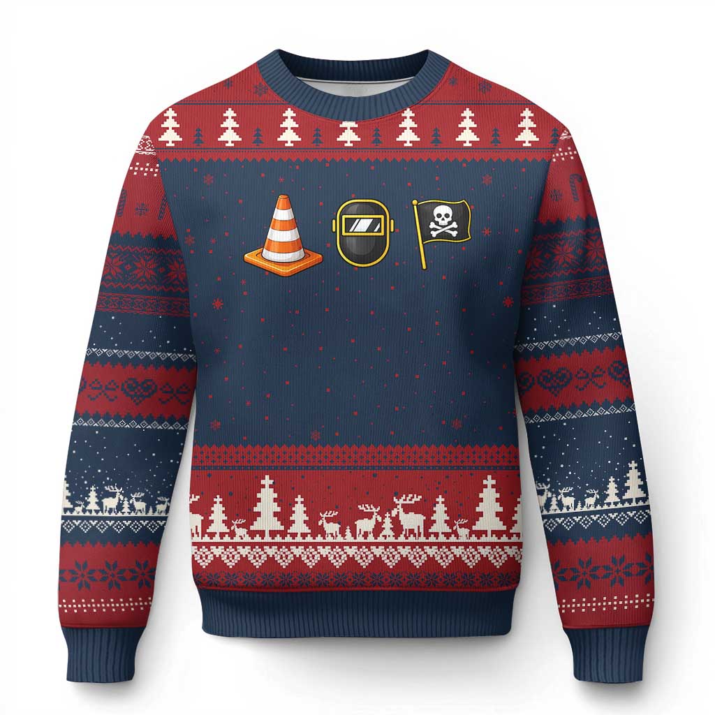 Pittsburgh Victory Icons Rebus Graphic IYKYK Meme Ugly Christmas Sweater Hoist The Cone Welding Mask Jolly Roger Flag