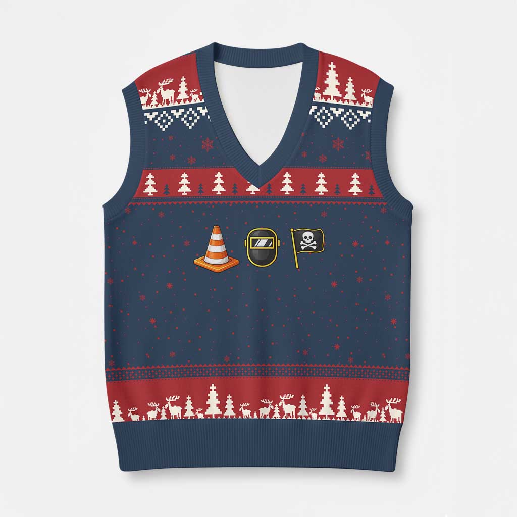 Pittsburgh Victory Icons Rebus Graphic IYKYK Meme V-Neck Knit Sweater Vest Hoist The Cone Welding Mask Jolly Roger Flag