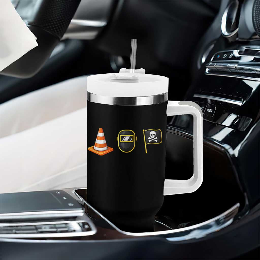 Pittsburgh Victory Icons Rebus Graphic IYKYK Meme Tumbler With Handle Hoist The Cone Welding Mask Jolly Roger Flag