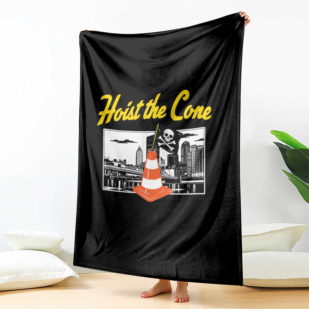 Pittsburgh Skyline Victory Hoist The Cone Meme Throw Blanket Funny Sports Fan Celebration
