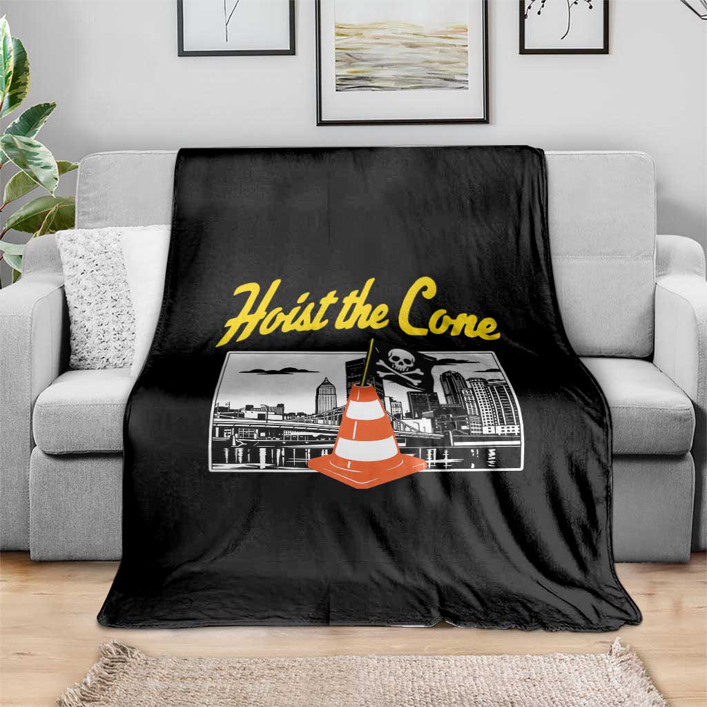 Pittsburgh Skyline Victory Hoist The Cone Meme Throw Blanket Funny Sports Fan Celebration