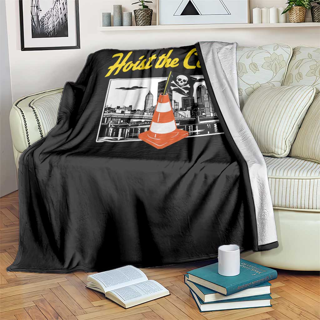 Pittsburgh Skyline Victory Hoist The Cone Meme Throw Blanket Funny Sports Fan Celebration