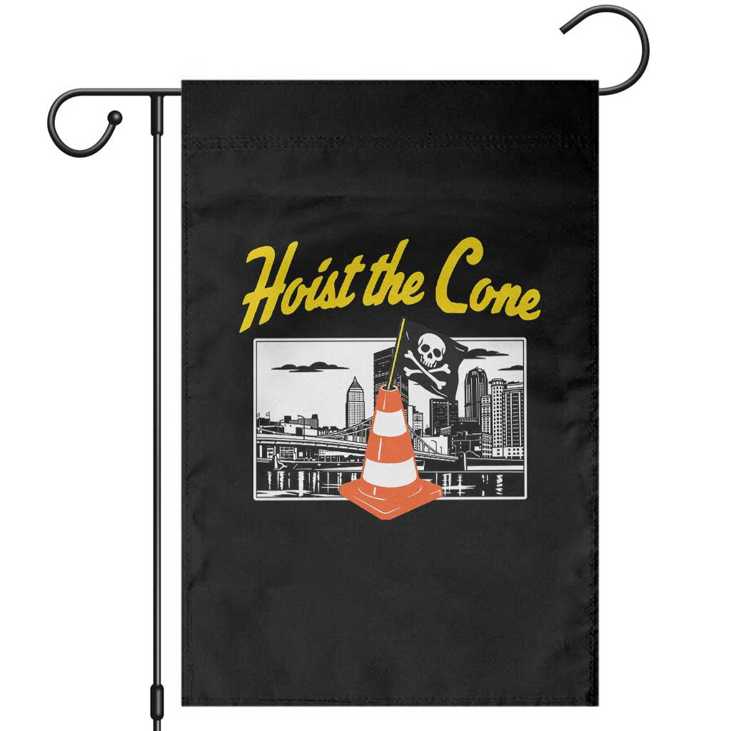 Pittsburgh Skyline Victory Hoist The Cone Meme Garden Flag Funny Sports Fan Celebration