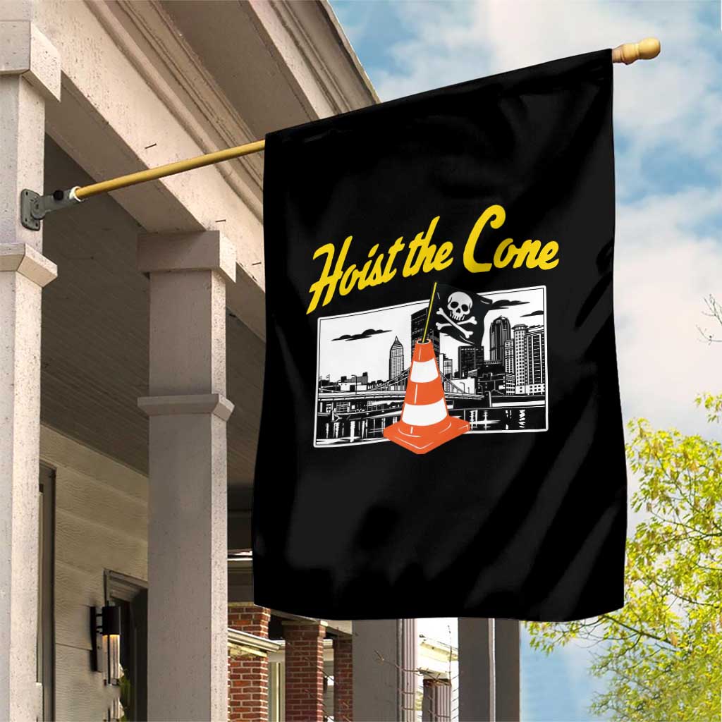 Pittsburgh Skyline Victory Hoist The Cone Meme Garden Flag Funny Sports Fan Celebration