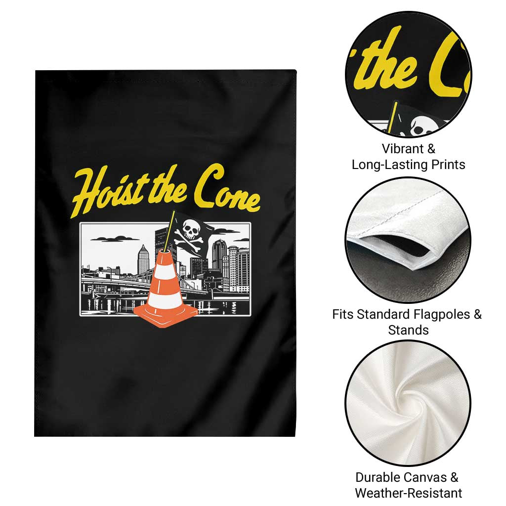 Pittsburgh Skyline Victory Hoist The Cone Meme Garden Flag Funny Sports Fan Celebration