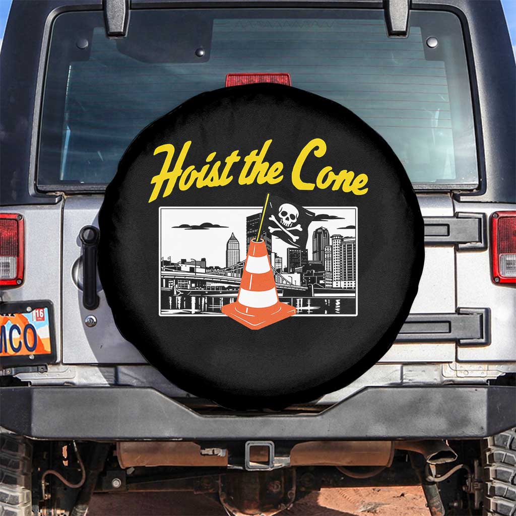 Pittsburgh Skyline Victory Hoist The Cone Meme Spare Tire Cover Funny Sports Fan Celebration