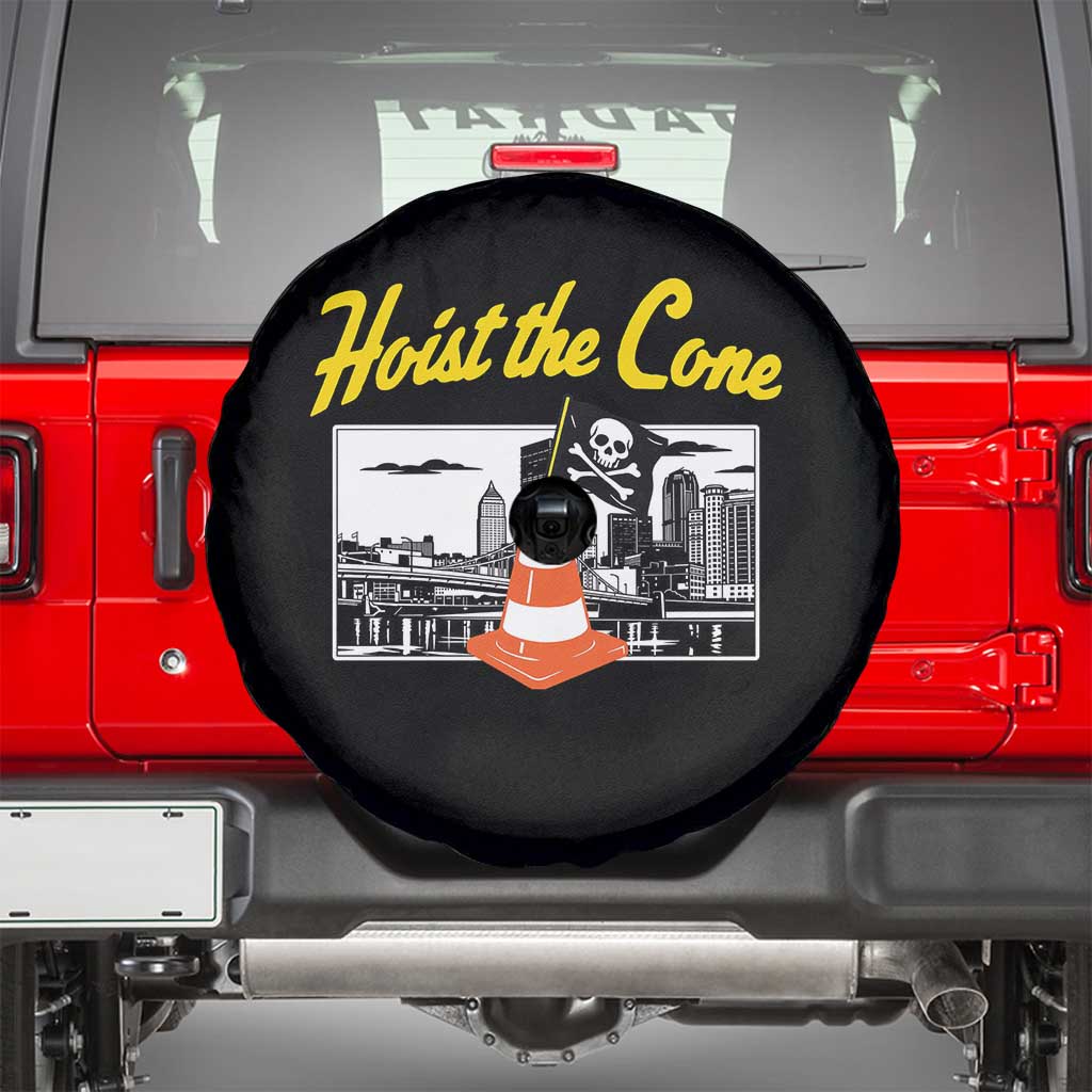 Pittsburgh Skyline Victory Hoist The Cone Meme Spare Tire Cover Funny Sports Fan Celebration
