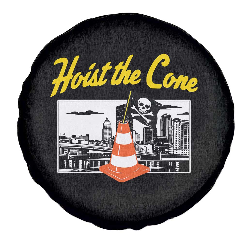 Pittsburgh Skyline Victory Hoist The Cone Meme Spare Tire Cover Funny Sports Fan Celebration