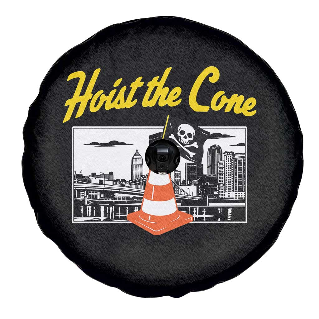 Pittsburgh Skyline Victory Hoist The Cone Meme Spare Tire Cover Funny Sports Fan Celebration