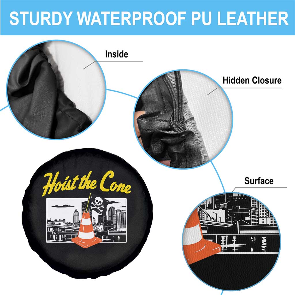 Pittsburgh Skyline Victory Hoist The Cone Meme Spare Tire Cover Funny Sports Fan Celebration