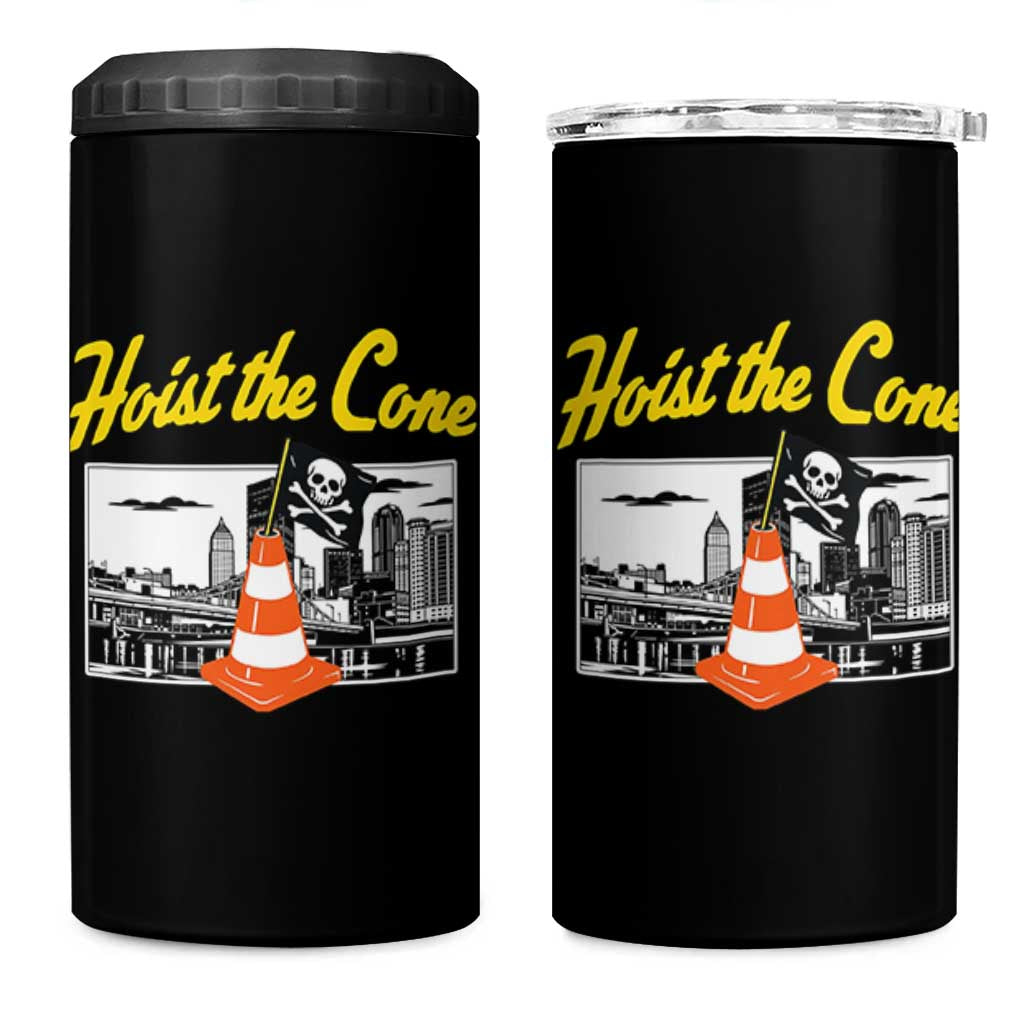Pittsburgh Skyline Victory Hoist The Cone Meme 4 in 1 Can Cooler Tumbler Funny Sports Fan Celebration