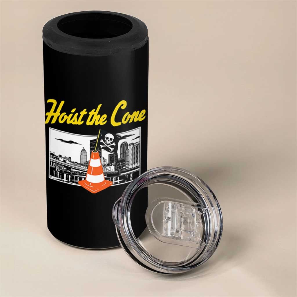 Pittsburgh Skyline Victory Hoist The Cone Meme 4 in 1 Can Cooler Tumbler Funny Sports Fan Celebration