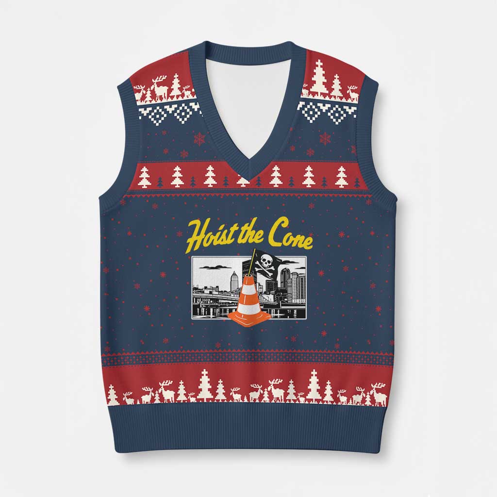 Pittsburgh Skyline Victory Hoist The Cone Meme V-Neck Knit Sweater Vest Funny Sports Fan Celebration