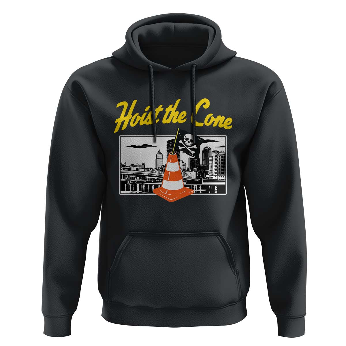 Pittsburgh Skyline Victory Hoist The Cone Meme Hoodie Funny Sports Fan Celebration