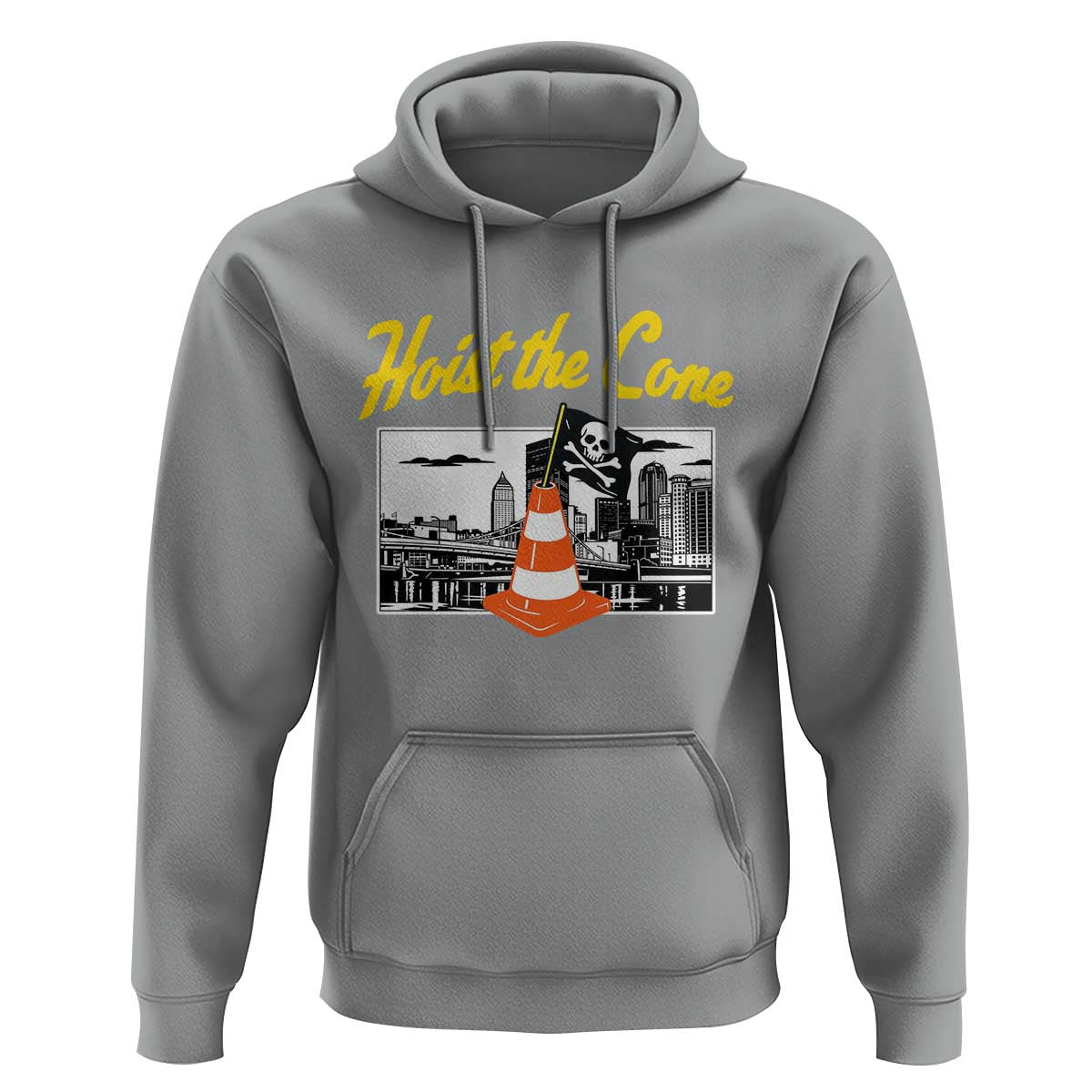 Pittsburgh Skyline Victory Hoist The Cone Meme Hoodie Funny Sports Fan Celebration