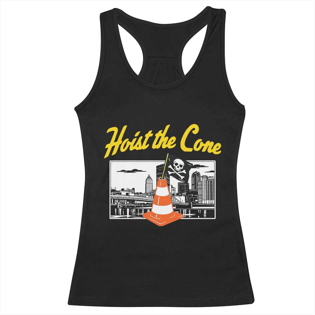 Pittsburgh Skyline Victory Hoist The Cone Meme Racerback Tank Top Funny Sports Fan Celebration