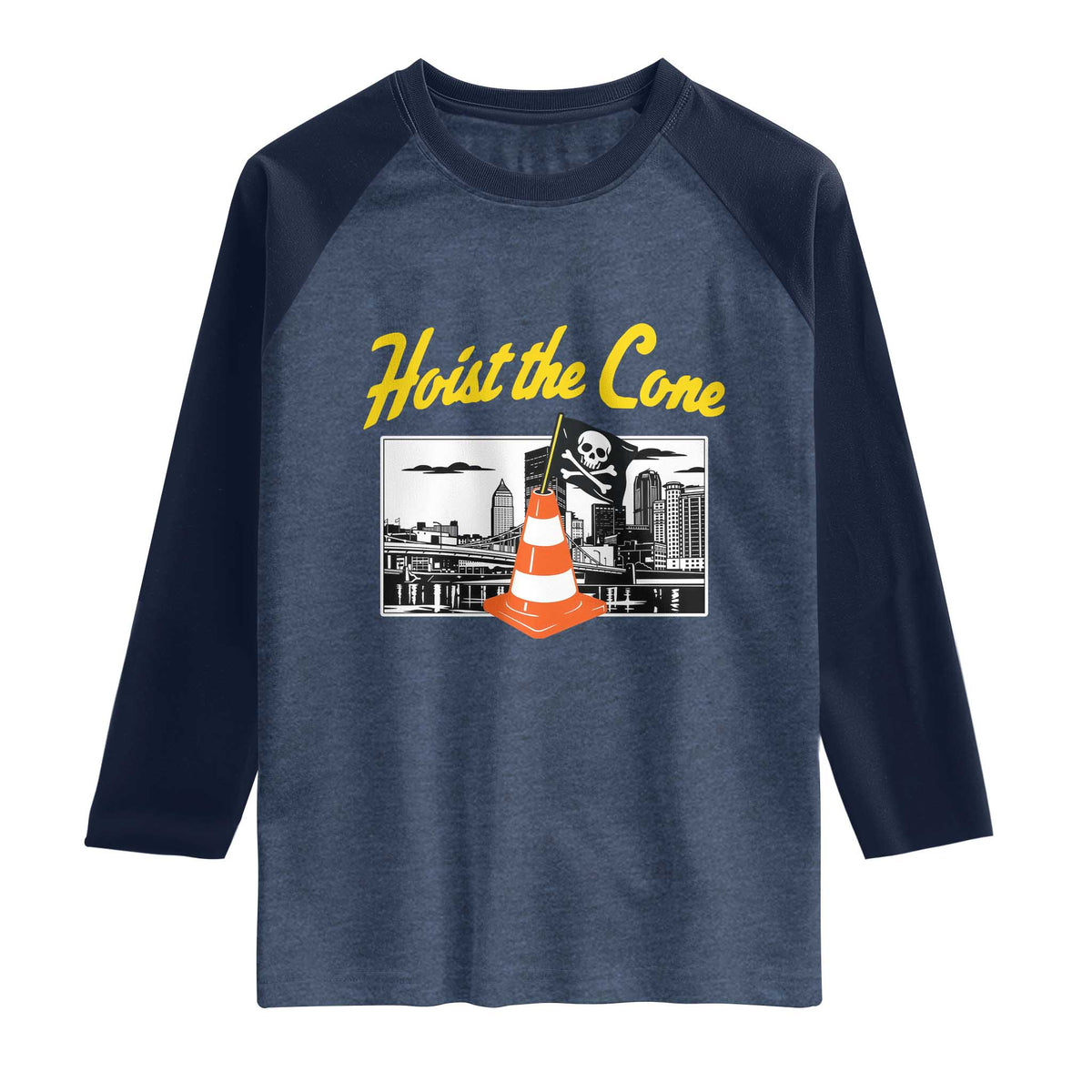 Pittsburgh Skyline Victory Hoist The Cone Meme Raglan Shirt Funny Sports Fan Celebration