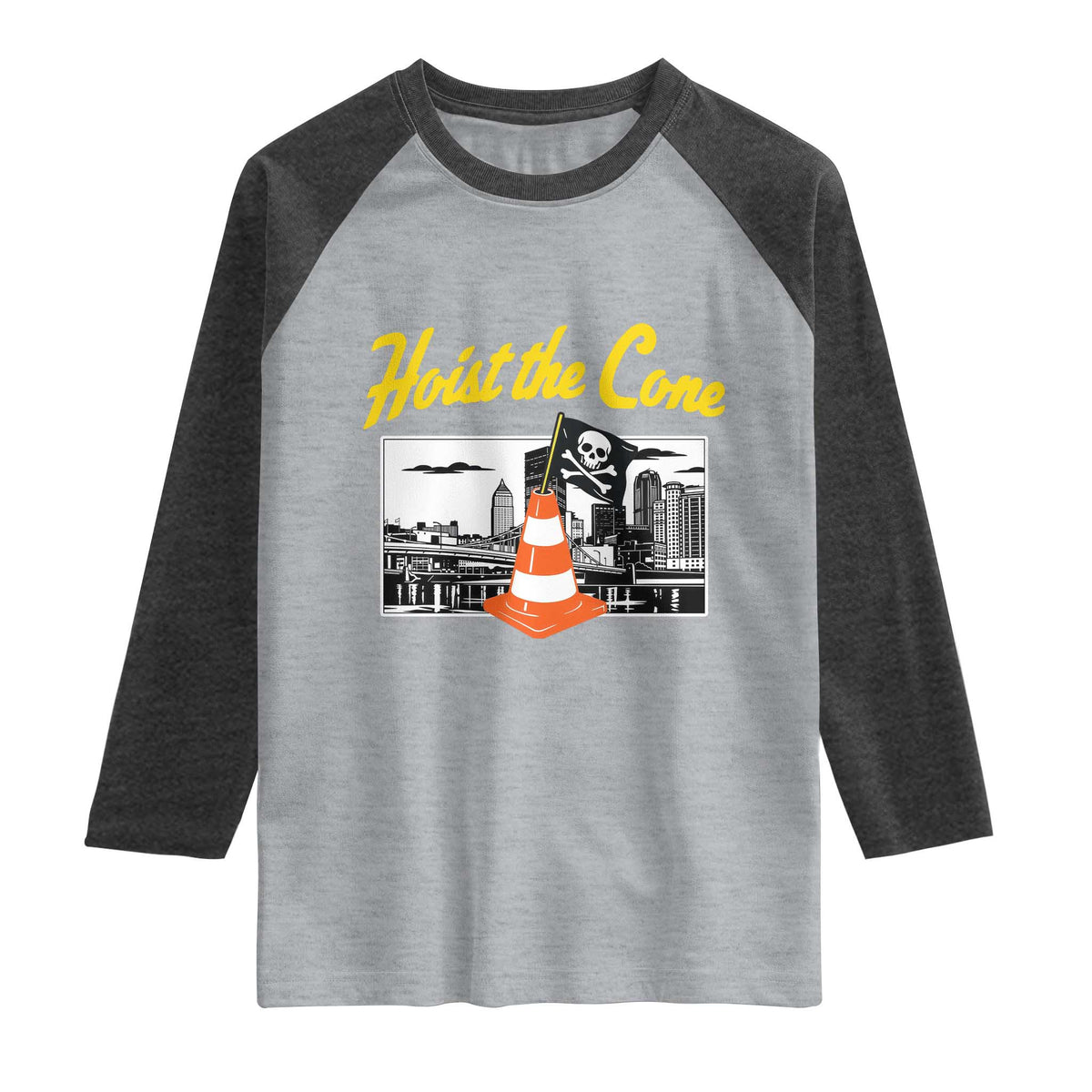 Pittsburgh Skyline Victory Hoist The Cone Meme Raglan Shirt Funny Sports Fan Celebration