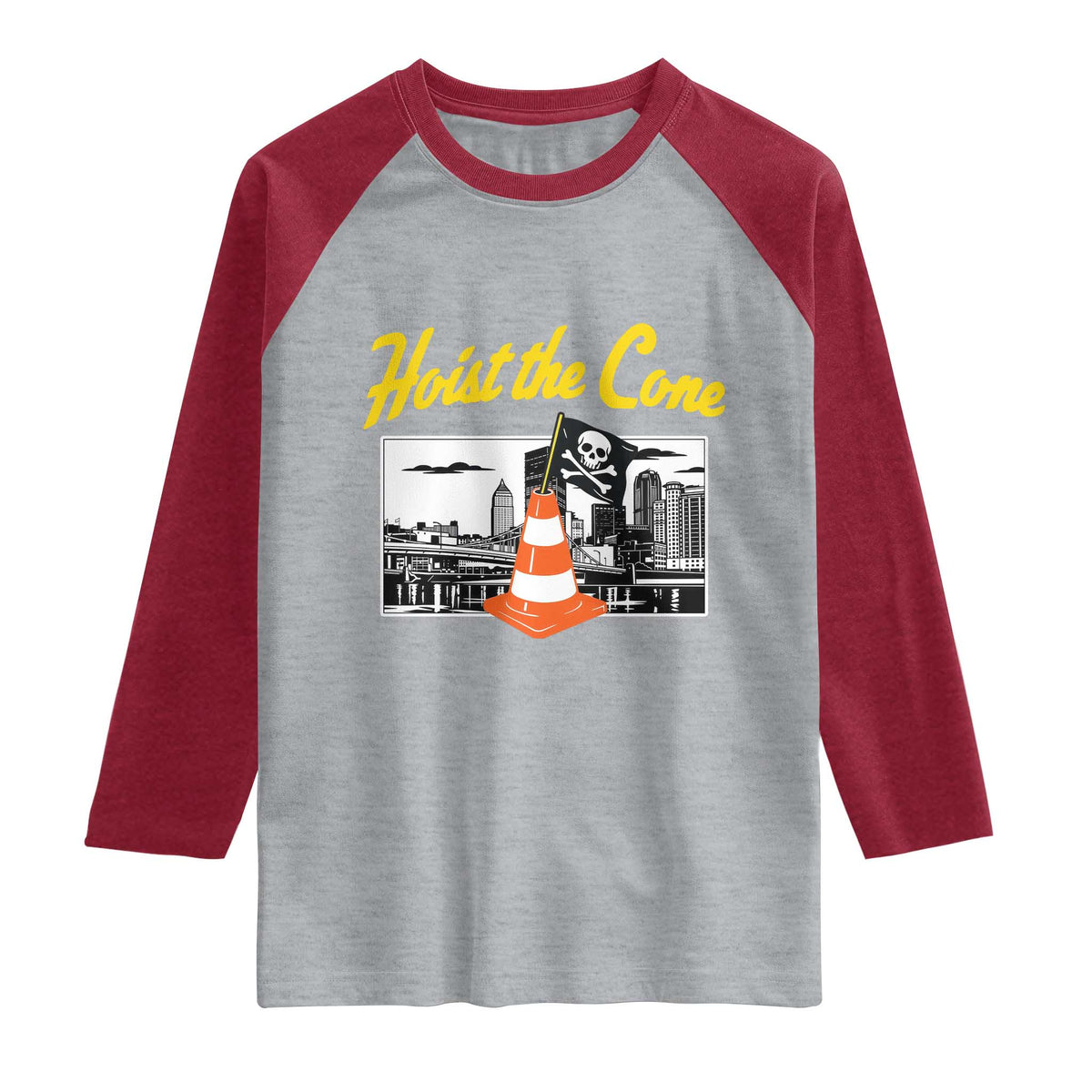 Pittsburgh Skyline Victory Hoist The Cone Meme Raglan Shirt Funny Sports Fan Celebration
