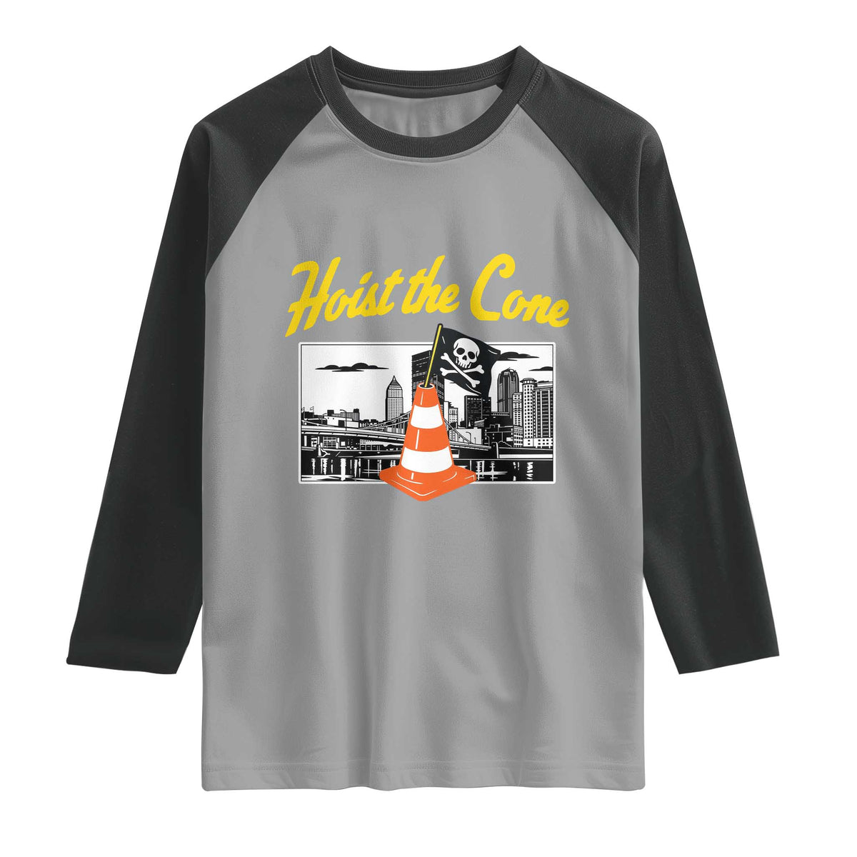 Pittsburgh Skyline Victory Hoist The Cone Meme Raglan Shirt Funny Sports Fan Celebration