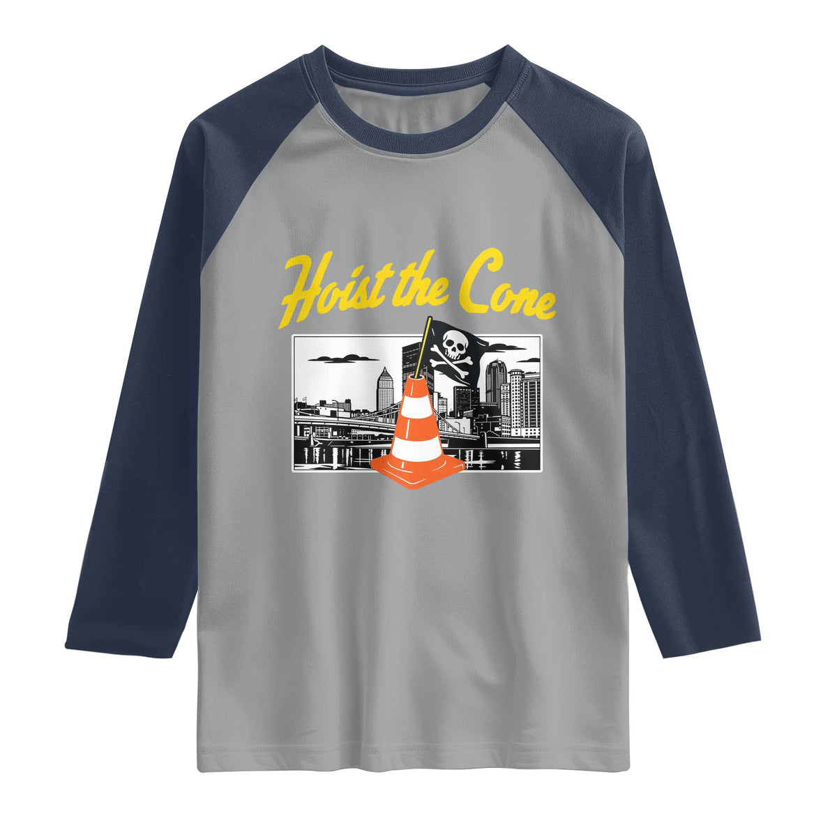 Pittsburgh Skyline Victory Hoist The Cone Meme Raglan Shirt Funny Sports Fan Celebration
