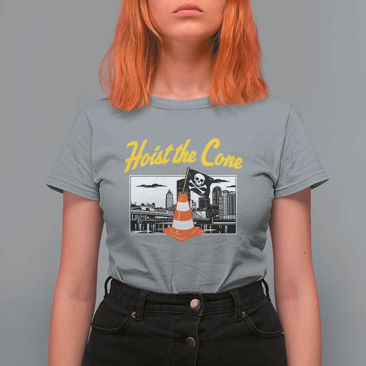 Pittsburgh Skyline Victory Hoist The Cone Meme T Shirt For Women Funny Sports Fan Celebration