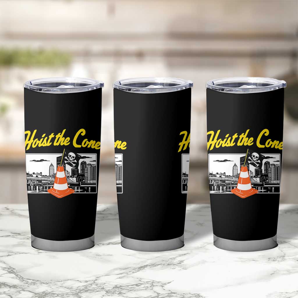 Pittsburgh Skyline Victory Hoist The Cone Meme Tumbler Cup Funny Sports Fan Celebration