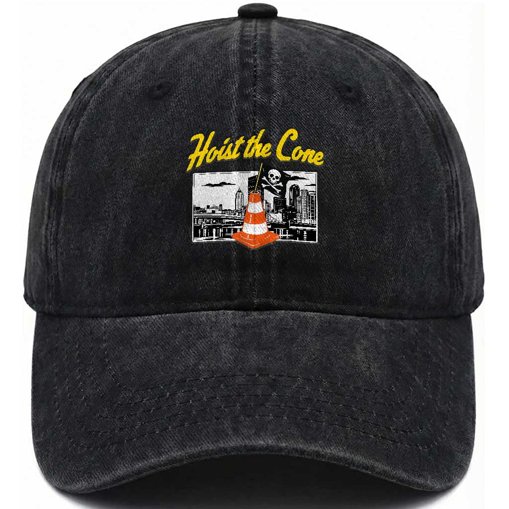 Pittsburgh Skyline Victory Hoist The Cone Meme Washed Cotton Baseball Cap Funny Sports Fan Celebration