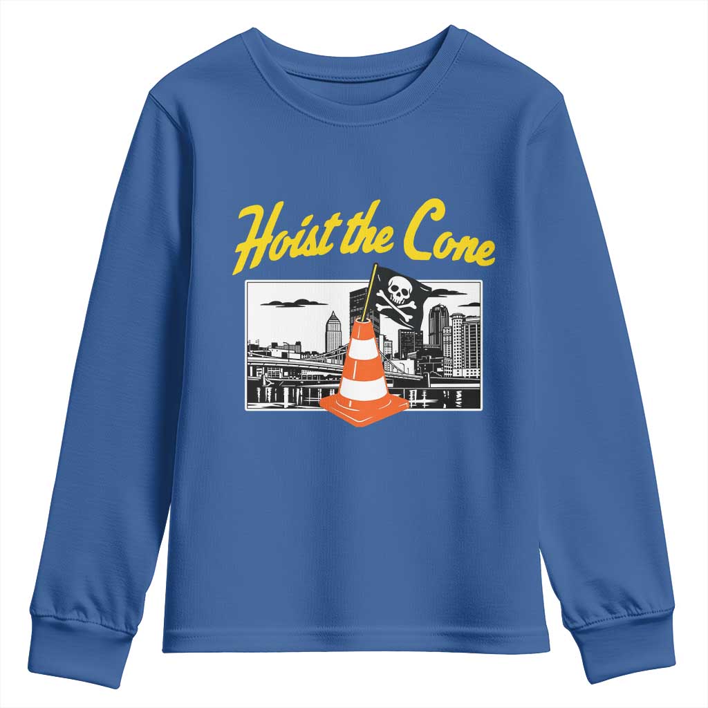 Pittsburgh Skyline Victory Hoist The Cone Meme Youth Sweatshirt Funny Sports Fan Celebration