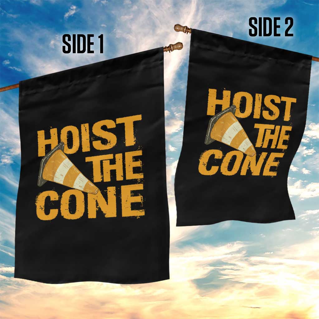 Vintage Hoist The Cone Distressed Graphic Garden Flag Funny Sports Meme Baseball Fan Victory Celebration