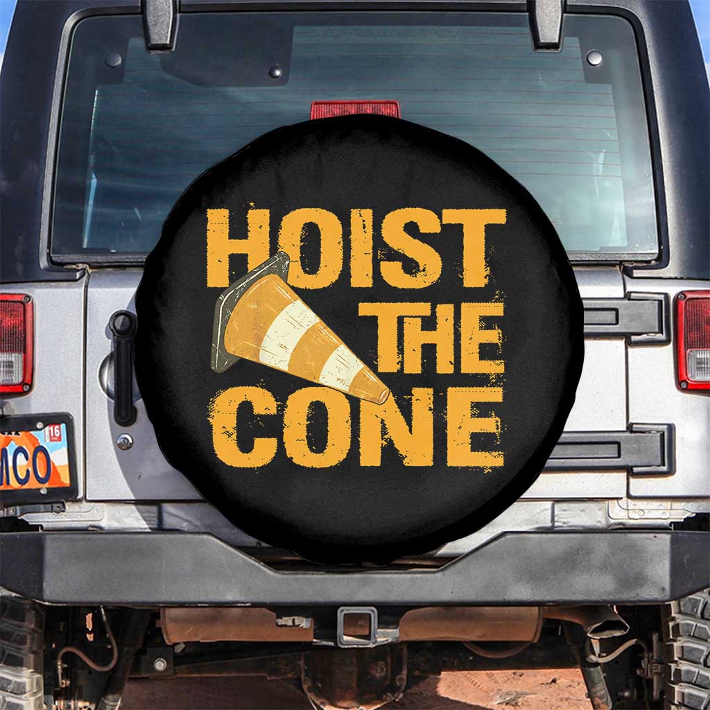 Vintage Hoist The Cone Distressed Graphic Spare Tire Cover Funny Sports Meme Baseball Fan Victory Celebration