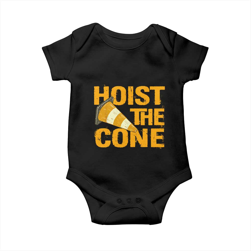 Vintage Hoist The Cone Distressed Graphic Baby Onesie Funny Sports Meme Baseball Fan Victory Celebration