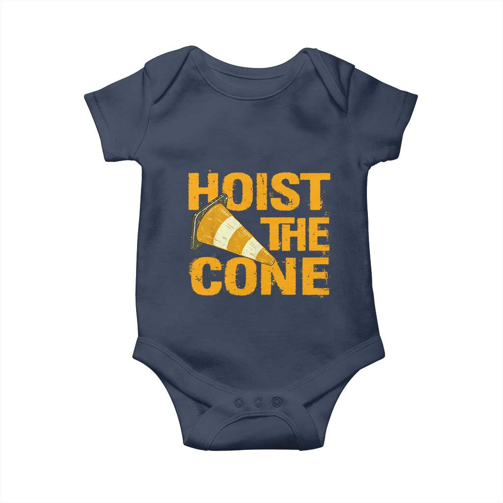 Vintage Hoist The Cone Distressed Graphic Baby Onesie Funny Sports Meme Baseball Fan Victory Celebration