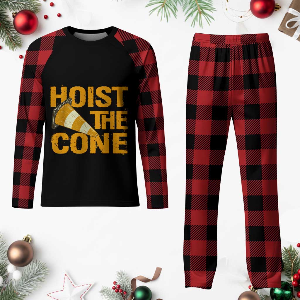Vintage Hoist The Cone Distressed Graphic Plaid Pajama Set Funny Sports Meme Baseball Fan Victory Celebration