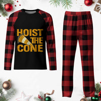 Vintage Hoist The Cone Distressed Graphic Plaid Pajama Set Funny Sports Meme Baseball Fan Victory Celebration