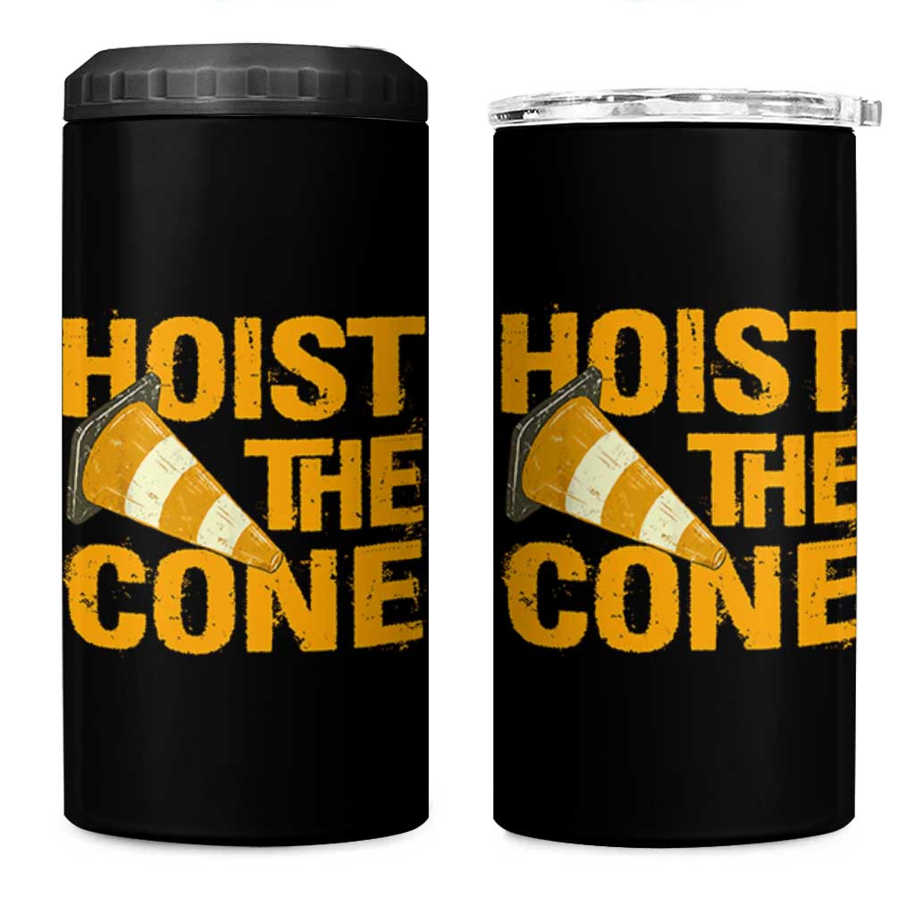 Vintage Hoist The Cone Distressed Graphic 4 in 1 Can Cooler Tumbler Funny Sports Meme Baseball Fan Victory Celebration