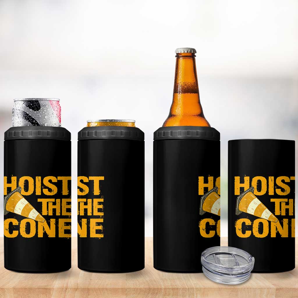 Vintage Hoist The Cone Distressed Graphic 4 in 1 Can Cooler Tumbler Funny Sports Meme Baseball Fan Victory Celebration