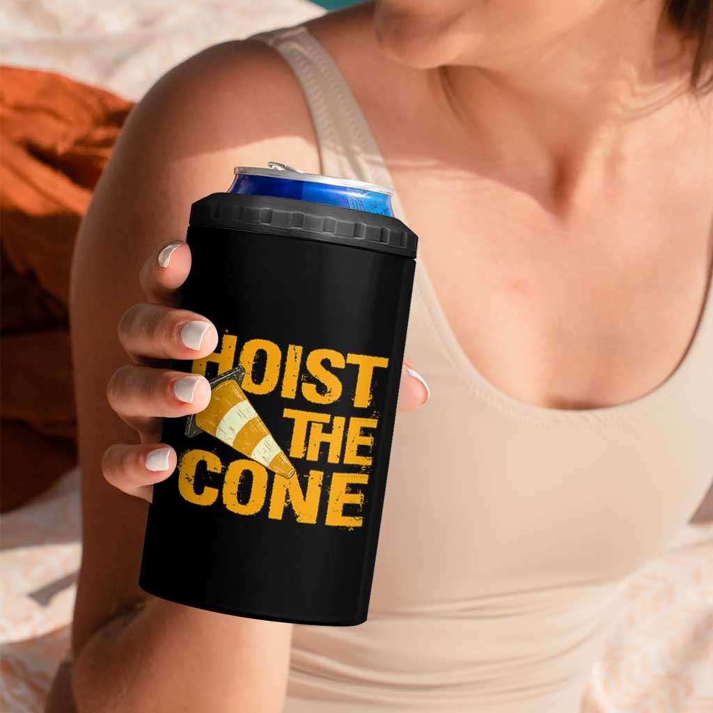 Vintage Hoist The Cone Distressed Graphic 4 in 1 Can Cooler Tumbler Funny Sports Meme Baseball Fan Victory Celebration