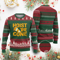 Vintage Hoist The Cone Distressed Graphic Ugly Christmas Sweater Funny Sports Meme Baseball Fan Victory Celebration