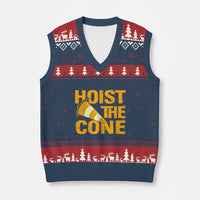 Vintage Hoist The Cone Distressed Graphic V-Neck Knit Sweater Vest Funny Sports Meme Baseball Fan Victory Celebration