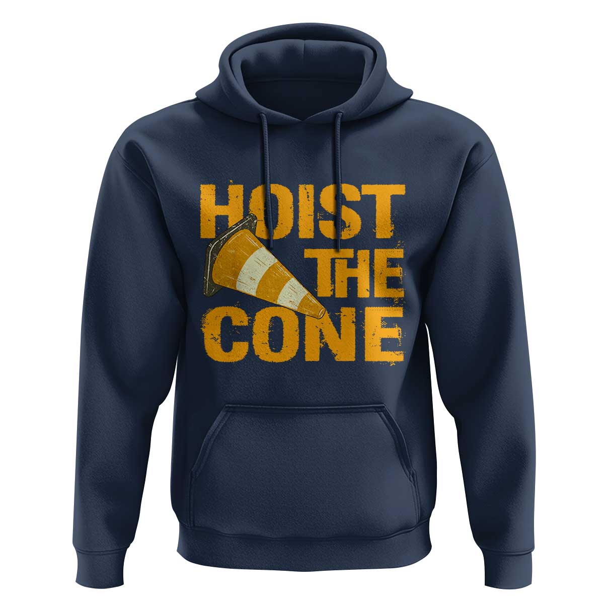 Vintage Hoist The Cone Distressed Graphic Hoodie Funny Sports Meme Baseball Fan Victory Celebration