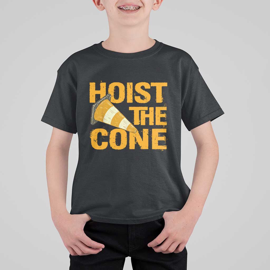 Vintage Hoist The Cone Distressed Graphic T Shirt For Kid Funny Sports Meme Baseball Fan Victory Celebration