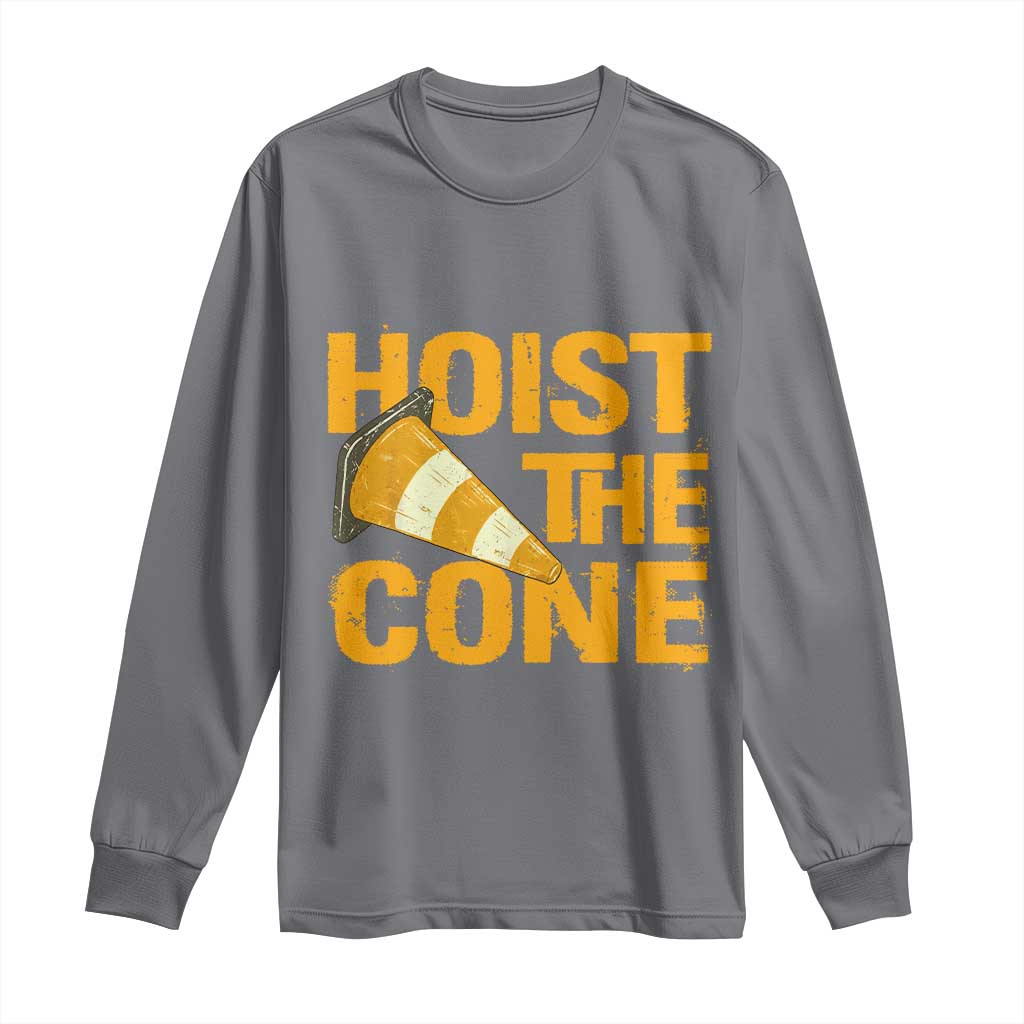 Vintage Hoist The Cone Distressed Graphic Long Sleeve Shirt Funny Sports Meme Baseball Fan Victory Celebration